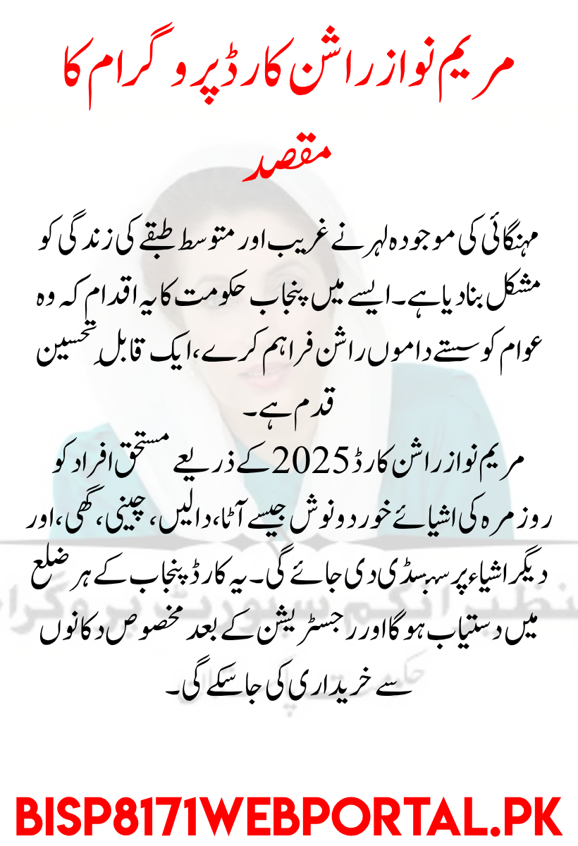 Maryam Nawaz Rashan Card 2025 Eligibility
